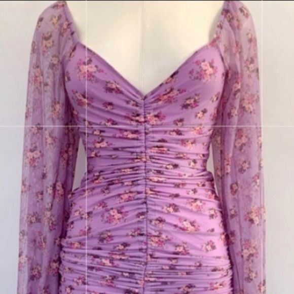 🆕VICI WILLIAM B Lavender Floral Ruched Long Sleeve - Picture 12 of 13